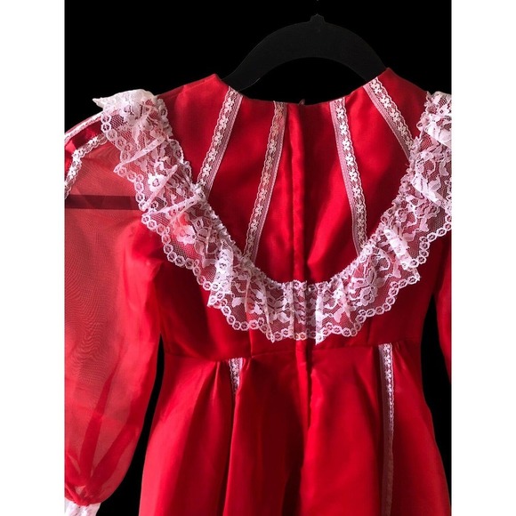 Vtg Fancy Frocks Party Christmas Dress Girls 4 Red Victorian Lace Ruffles Poofy - Picture 5 of 12